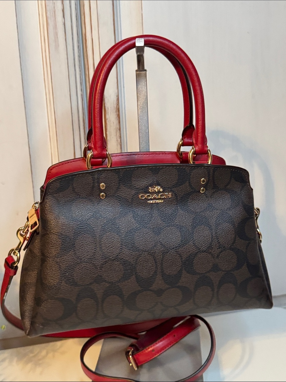 Coach Signature Lillie  Mini Carryall Women’s Crossbody Brown Red Bag